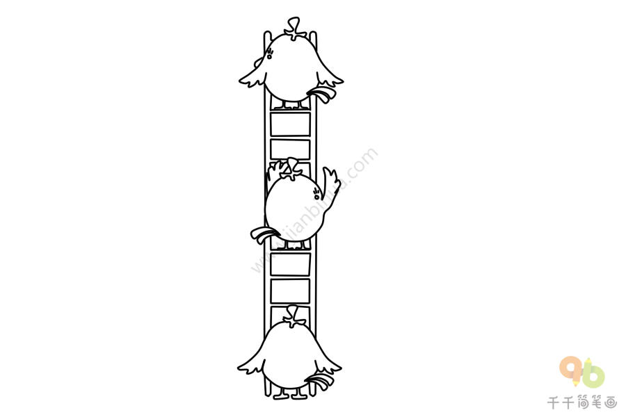 动物梯子简笔画，动物爬楼梯简笔画